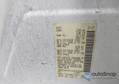 2020 Nissan Murano Sv Intelligent Awd from USA, damaged, VIN 5N1AZ2BS4LN133349